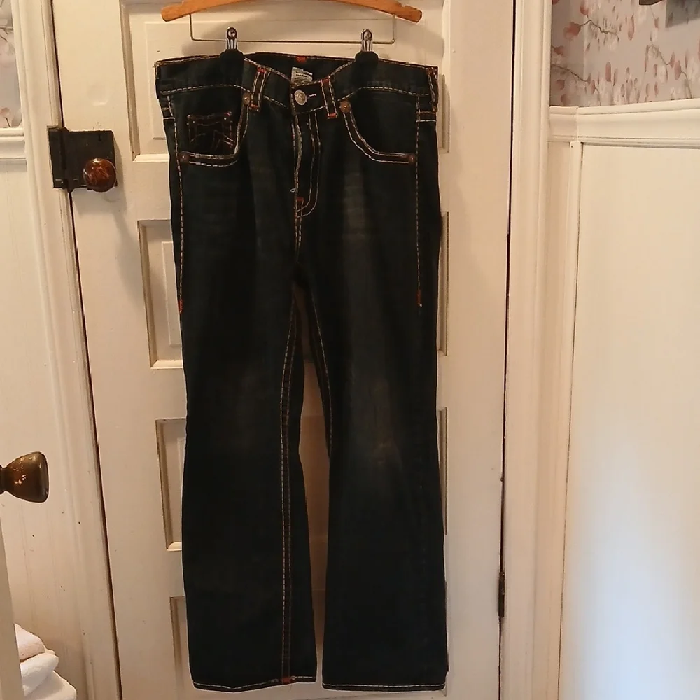 True Religion 42 X 33 Bobby Super T Dark Blue Straight Leg Jeans
